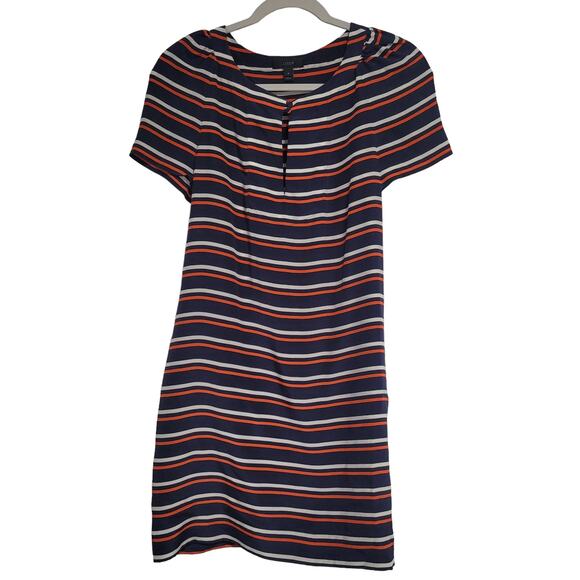 J. Crew Dresses & Skirts - J. Crew Orange Blue White Stripe Short Sleeve Key Hole Front Silk Dress Size 4
